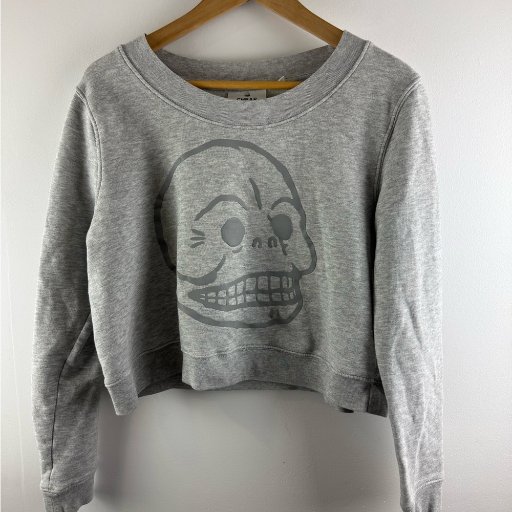 Cheap Monday Grey Skull Graphic Cropped Sweatshirt Size M Crewneck